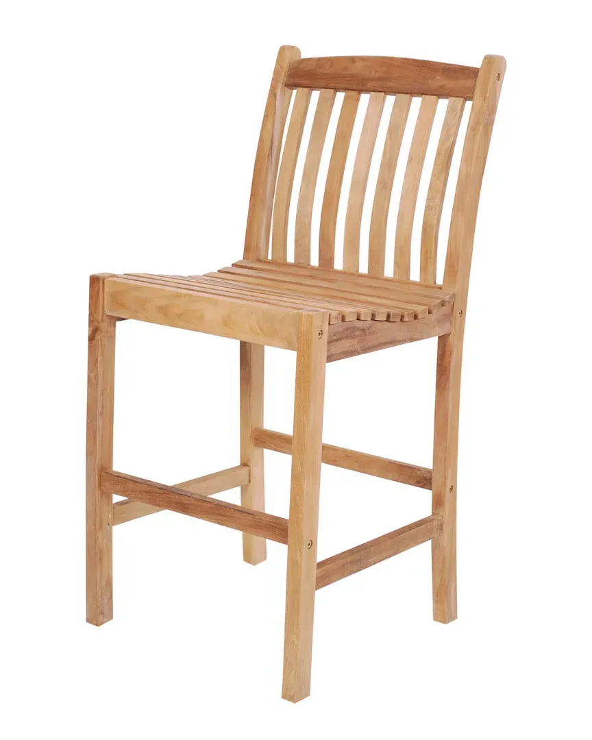 Teak 2pc Outdoor Patio Barstools - Light Brown