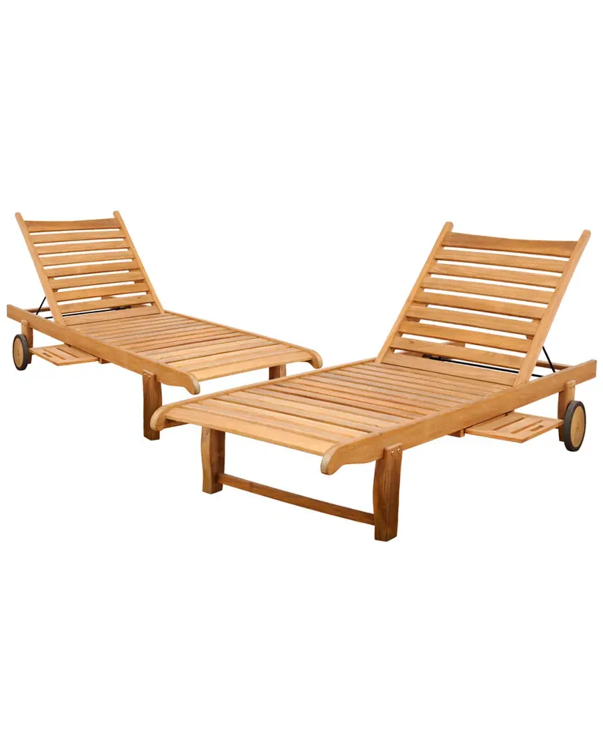 Teak 2pc Outdoor Patio Loungers - Light Brown