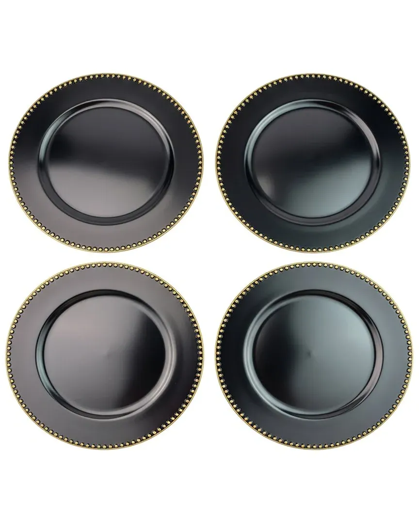 American Atelier Beaded Set of 4 Charger Plates - Black image