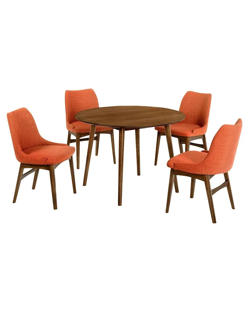 Arcadia Azalea Round 5-Piece Dining Set - Walnut, Rubberwood