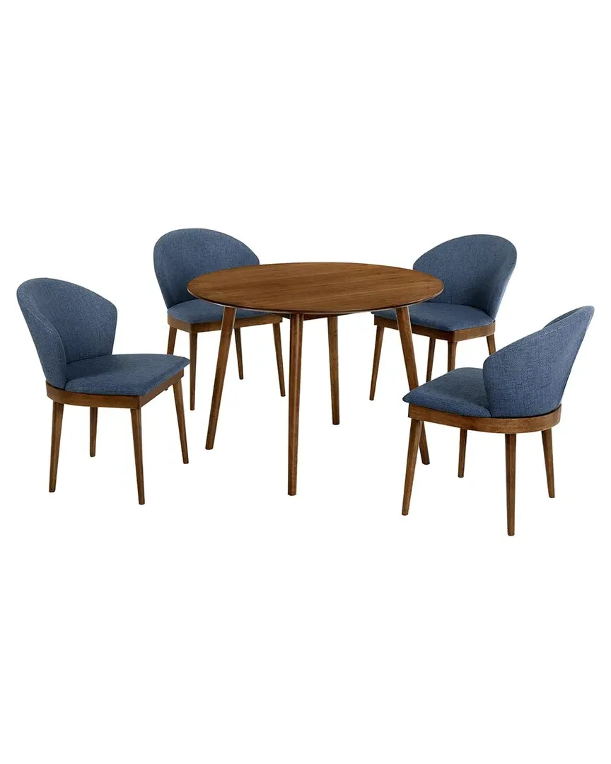 Arcadia Juno Round 5-Piece Dining Set - Walnut, Rubberwood