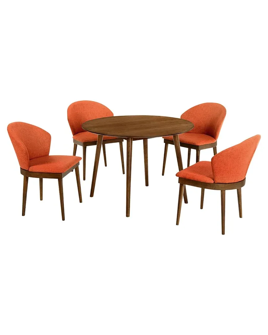 Arcadia Juno Round 5-Piece Dining Set - Walnut, Rubberwood