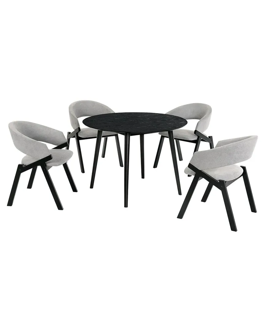 Arcadia Talulah Round 5-Piece Dining Set - Black, Rubberwood