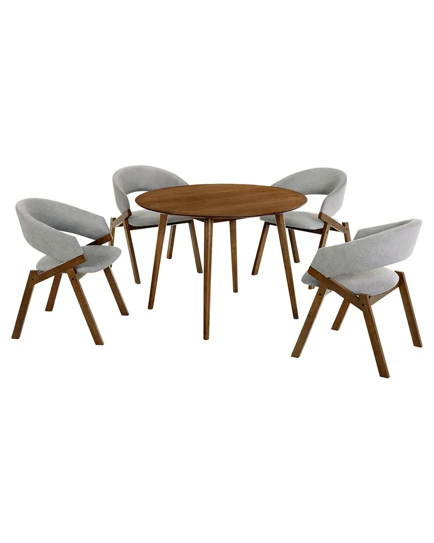 Arcadia Talulah Round 5-Piece Dining Set - Walnut, Rubberwood