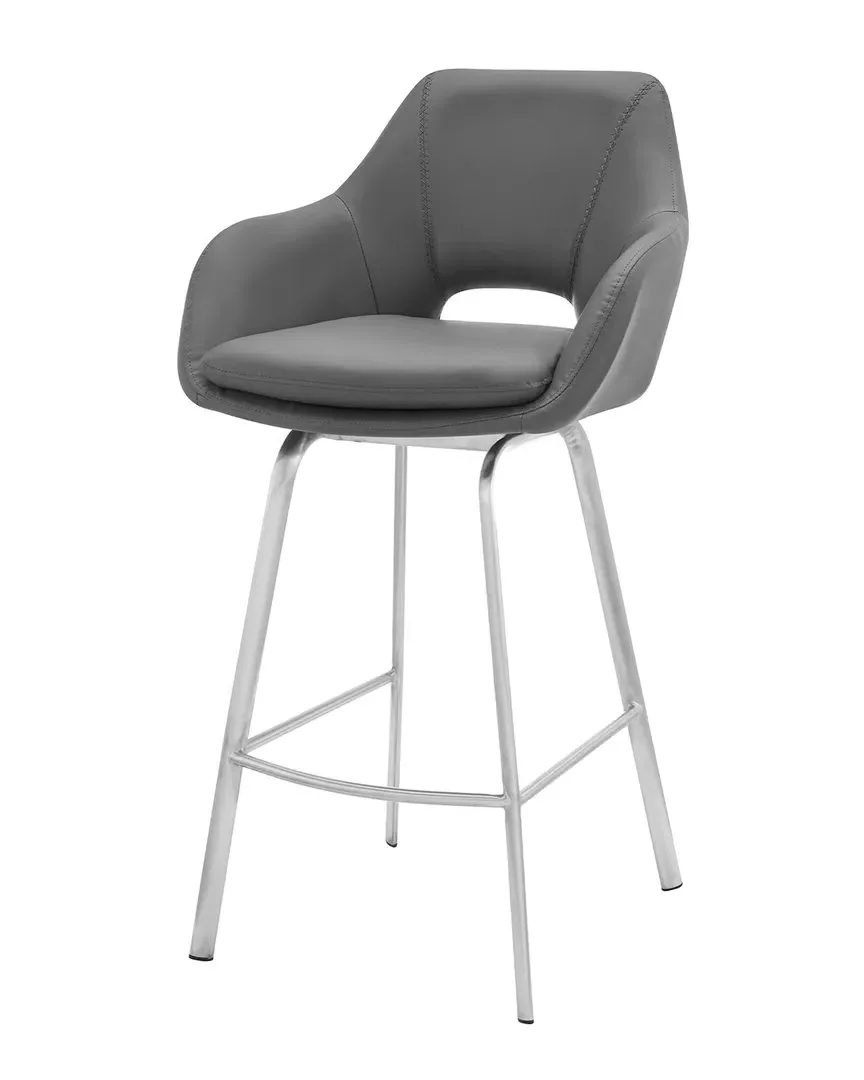 Aura Swivel Bar Stool - Gray, Faux Leather image