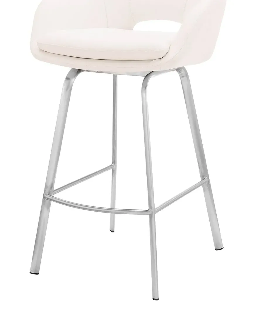 Aura Swivel Bar Stool - White, Faux Leather
