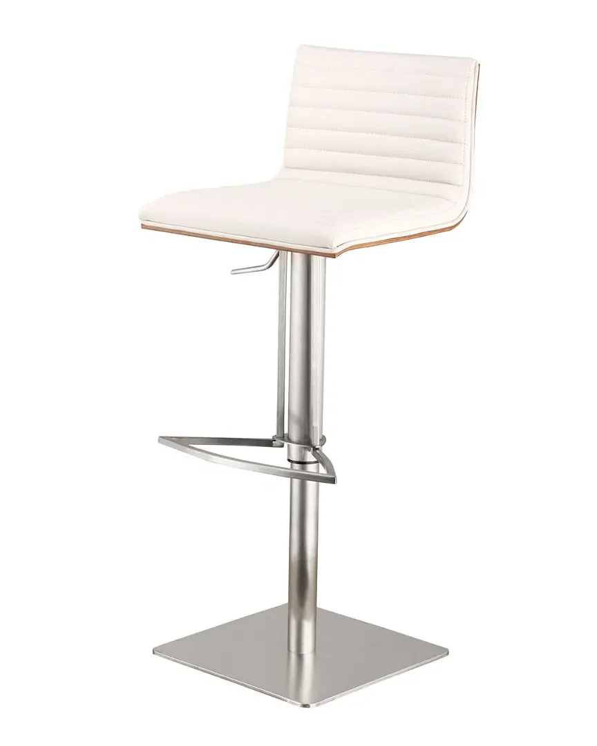 Cafe Adjustable Barstool - White, Stainless Steel image