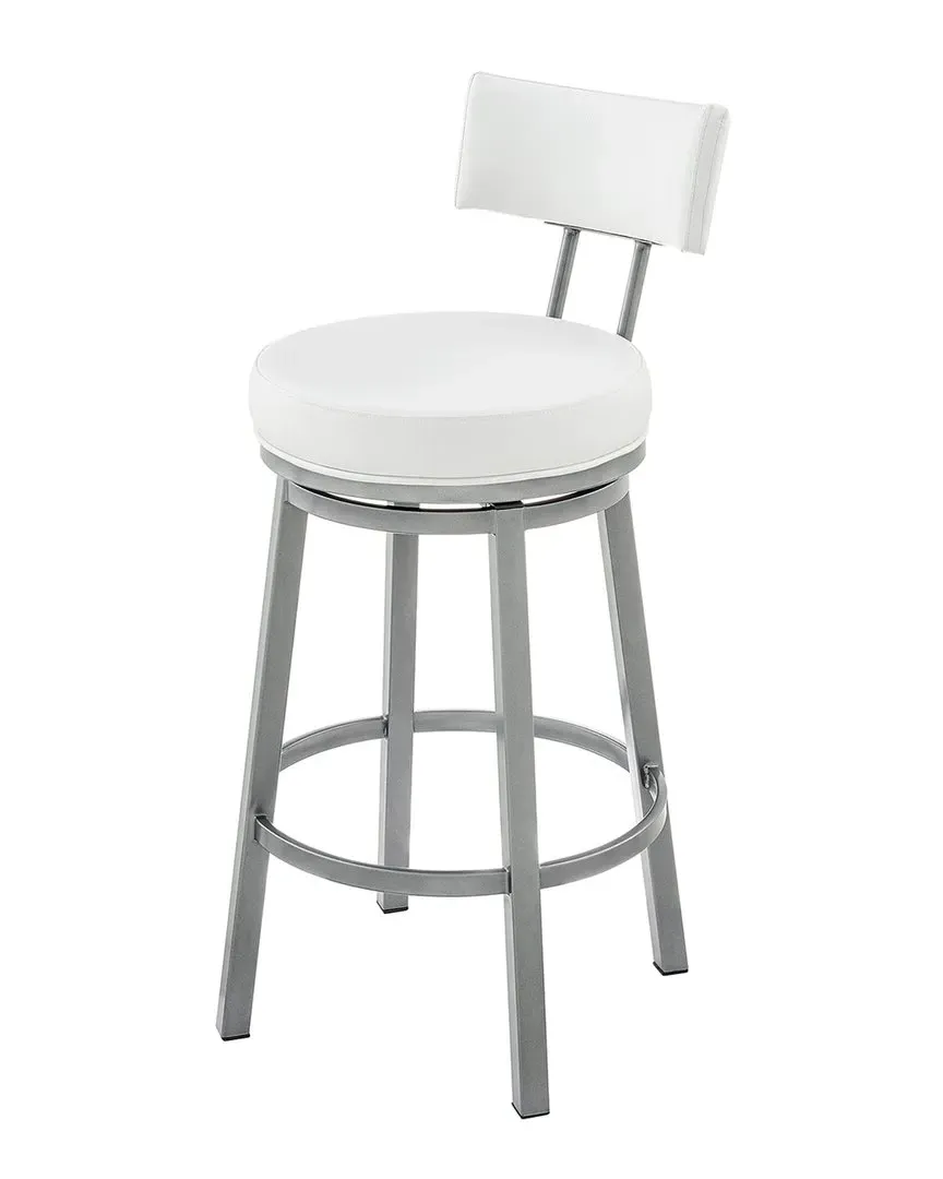 Dalza Swivel Bar Stool - White, Faux Leather