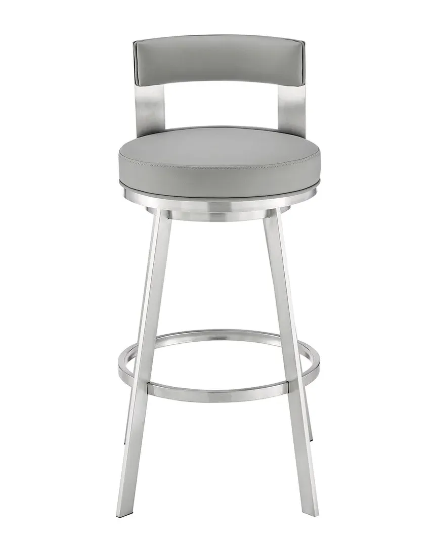 Flynn 30in Swivel Bar Stool - Grey, Faux Leather