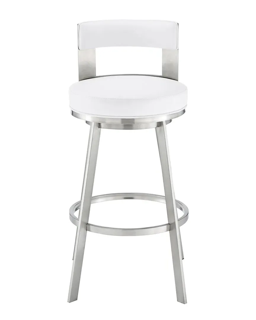 Flynn 30in Swivel Bar Stool - White, Faux Leather