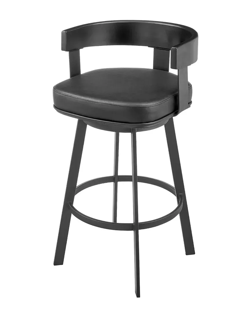 Idris 30in Swivel Bar Stool - Black, Faux Leather