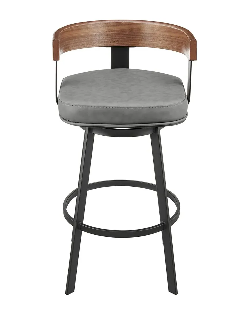Idris 30in Swivel Bar Stool - Grey, Faux Leather image