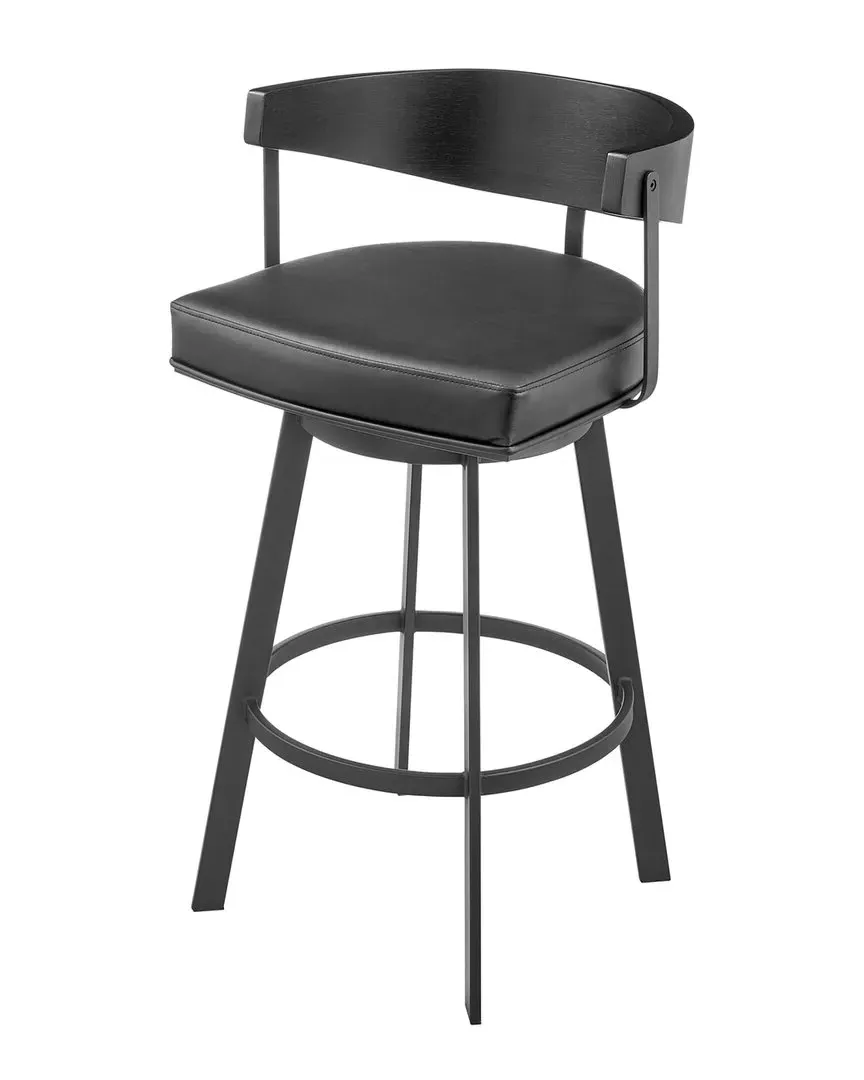 Lacey 30in Swivel Bar Stool - Black, Faux Leather