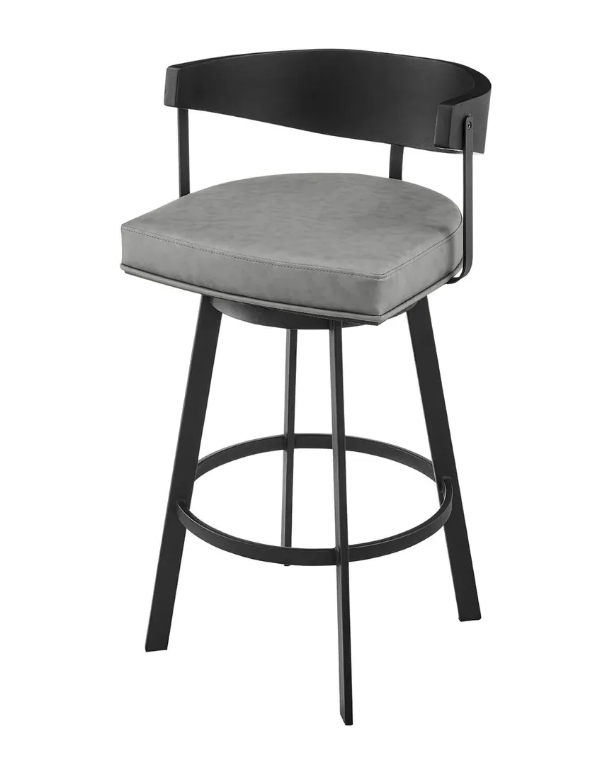 Lacey 30in Swivel Bar Stool - Grey, Faux Leather