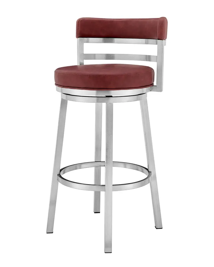 Madrid 26in Counter Height Barstool with Swivel - Red, Faux Leather