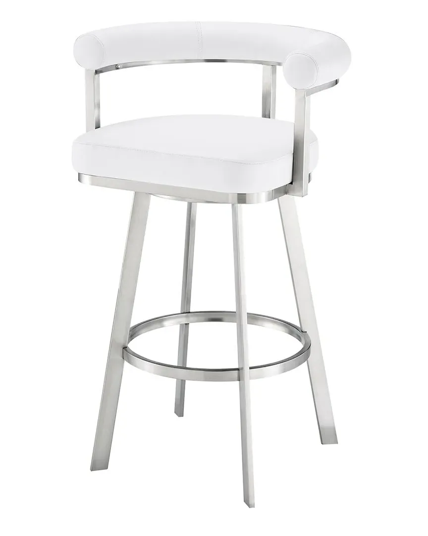 Magnolia 30in Swivel Bar Stool - White, Faux Leather