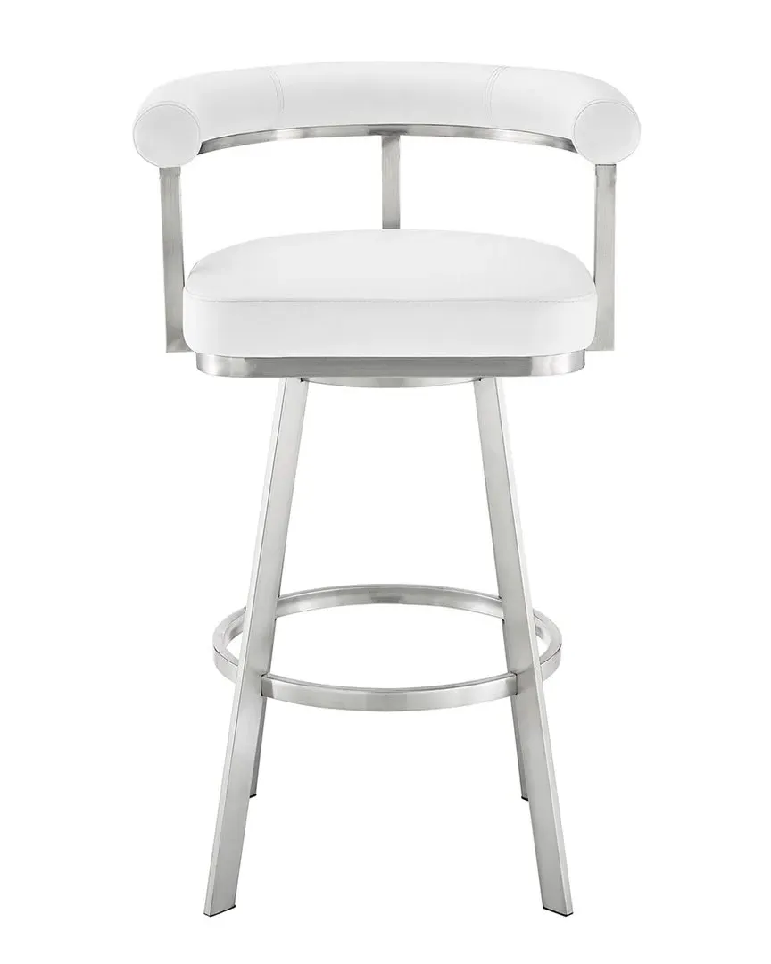 Magnolia 30in Swivel Bar Stool - White, Faux Leather