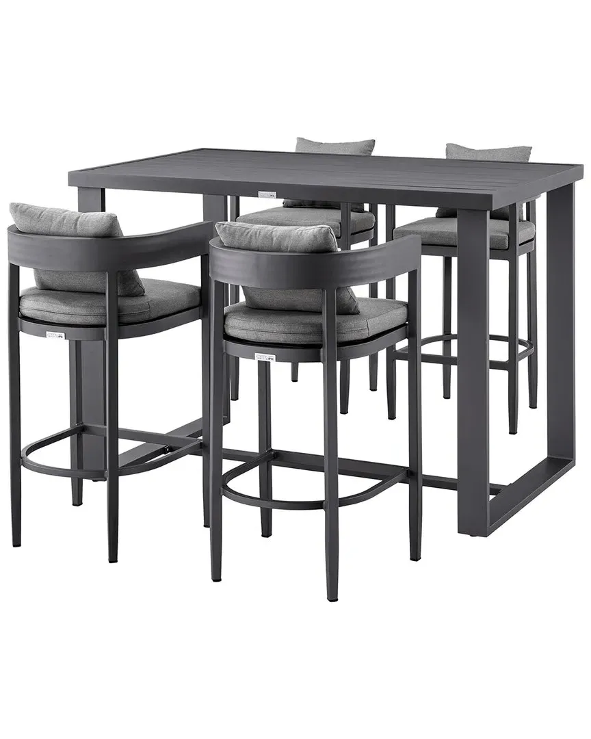 Menorca Outdoor 5-Piece Bar Table Set - Grey, Aluminum
