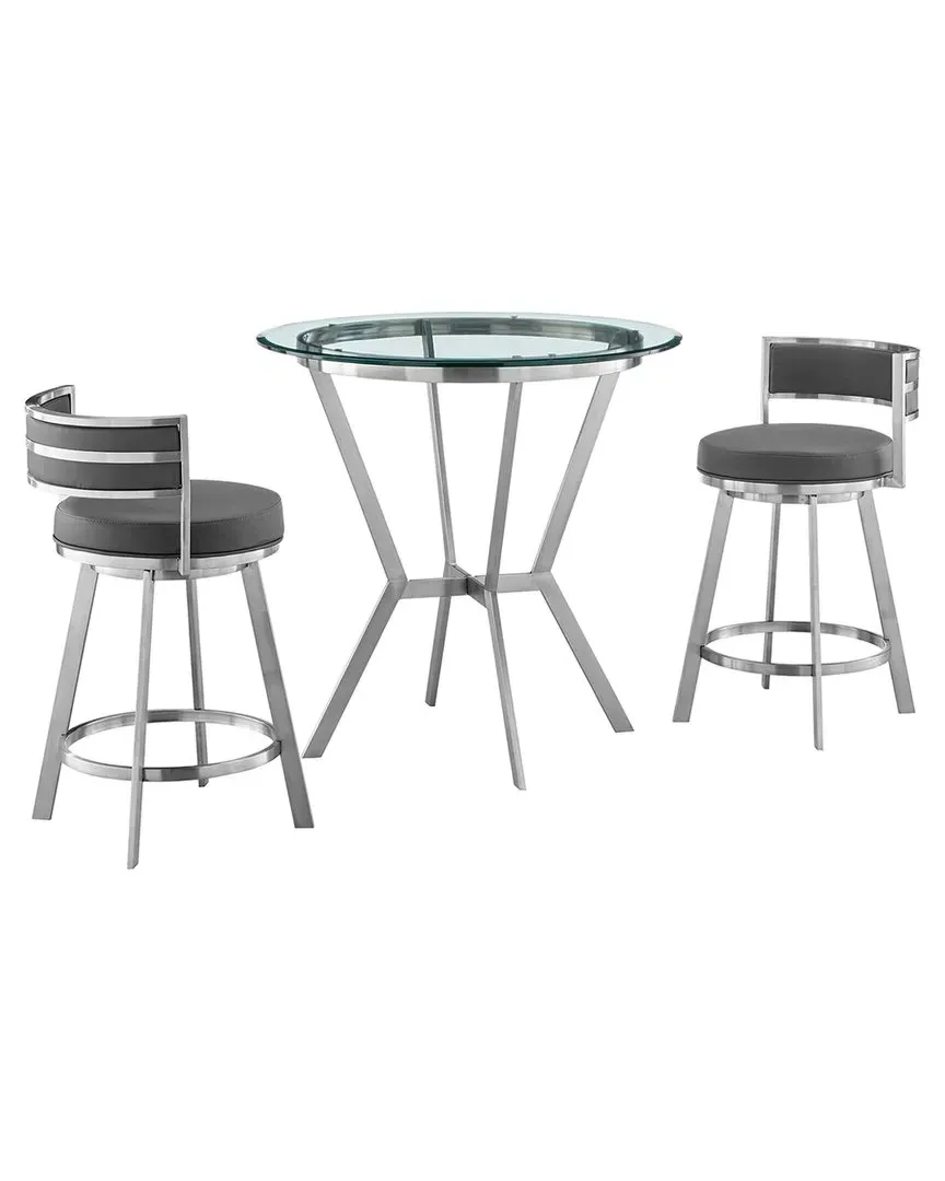 Naomi Roman 3-Piece Counter Height Dining Set - Gray, Steel image