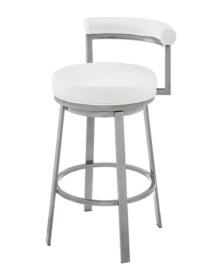 Neura Swivel Bar Stool - White, Faux Leather