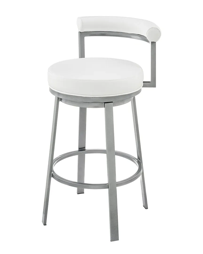 Neura Swivel Bar Stool - White, Faux Leather