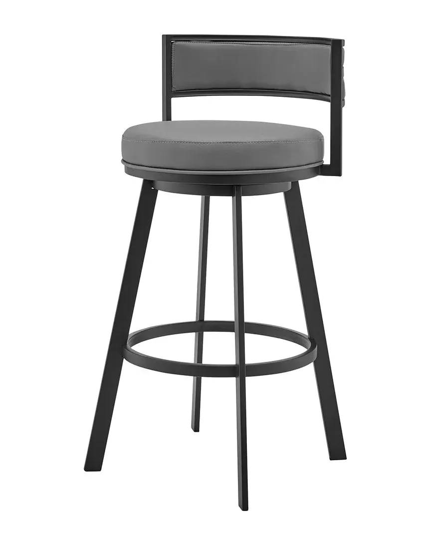 Roman 26in Metal Swivel Bar Stool - Gray, Faux Leather image