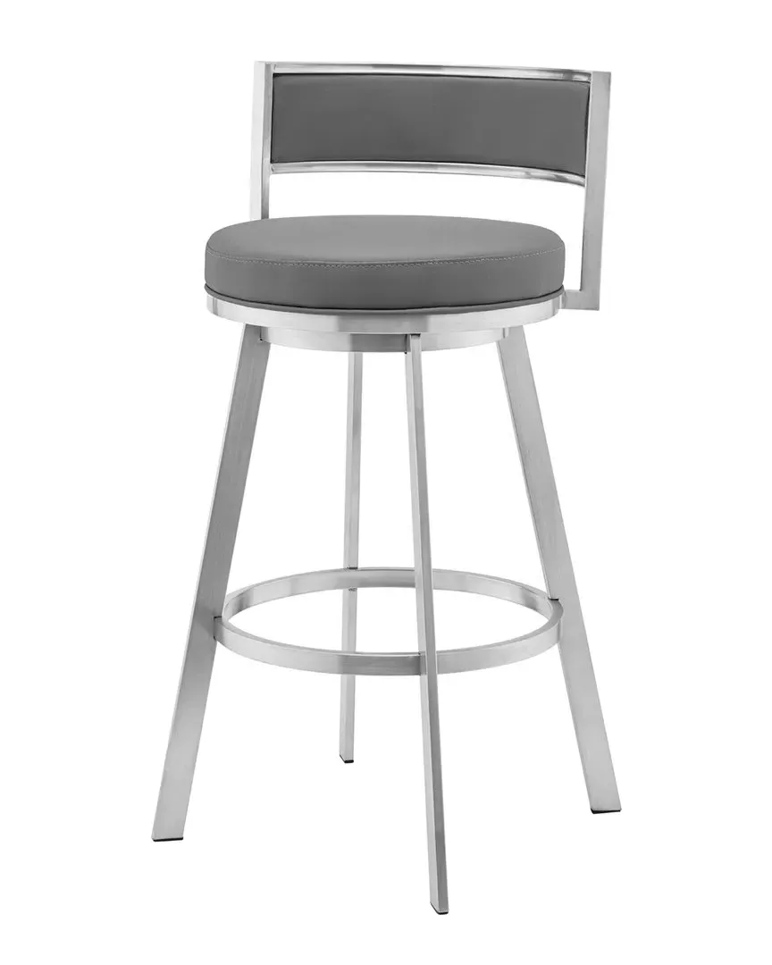 Roman 26in Swivel Bar Stool - Gray, Faux Leather