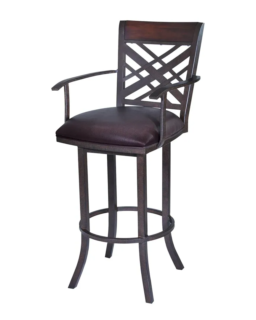 Tahiti 30" Swivel Arm Barstool - Brown, Faux Leather
