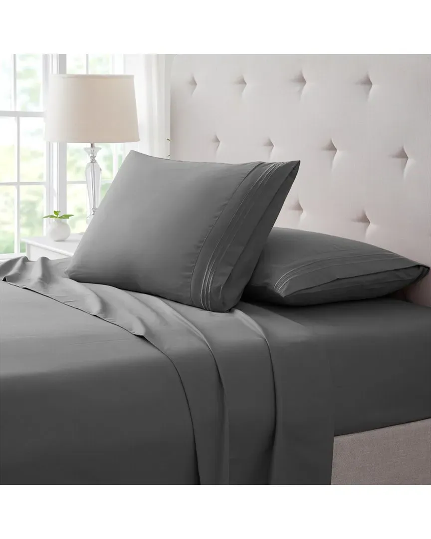 4pc 3-Line Embroidered Sheet Set - Grey, Bamboo image