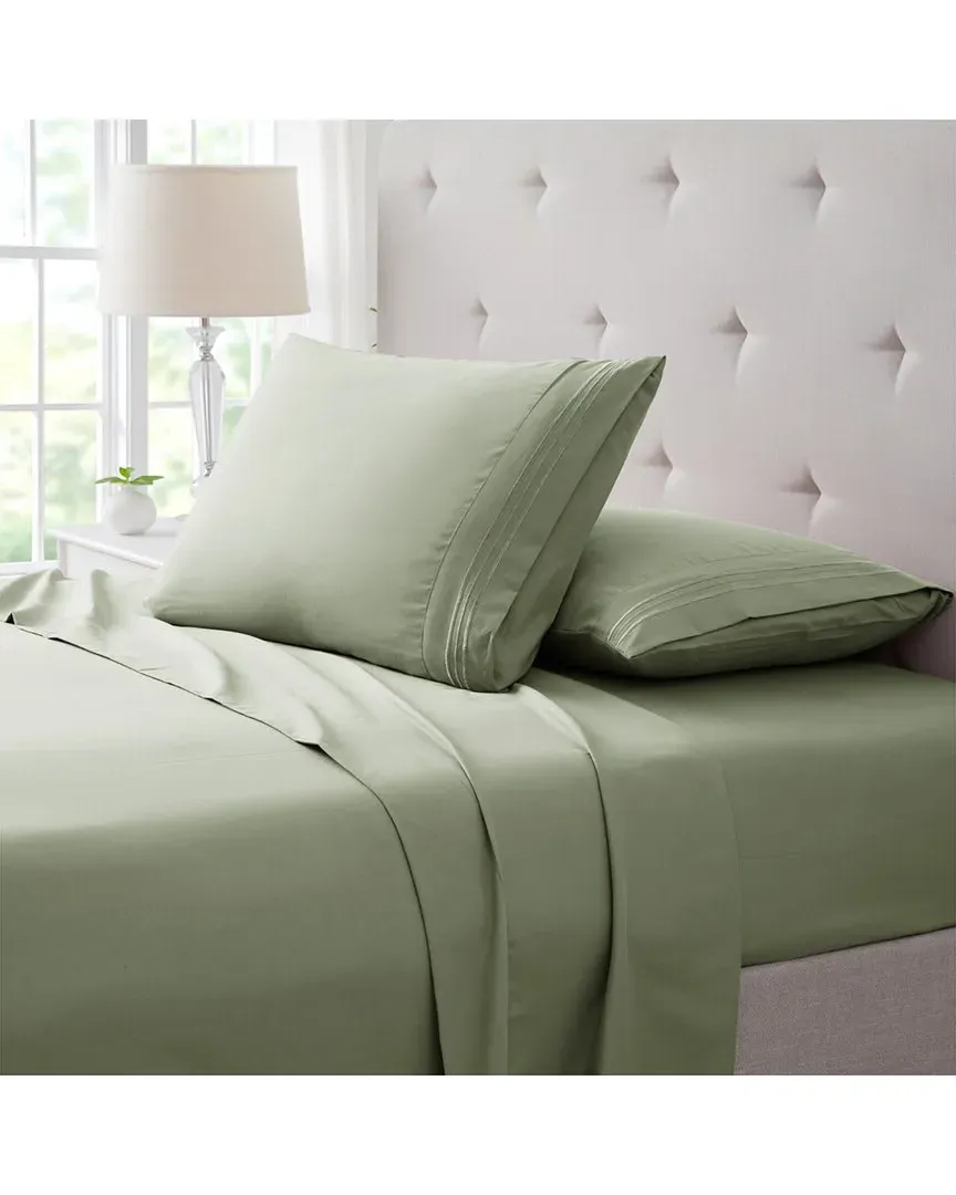 4pc 3-Line Embroidered Sheet Set - Sage, Bamboo