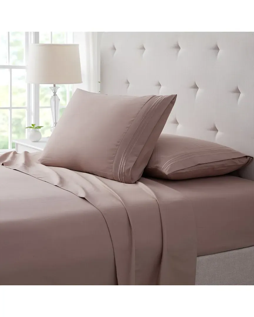 4pc 3-Line Embroidered Sheet Set - Taupe, Bamboo