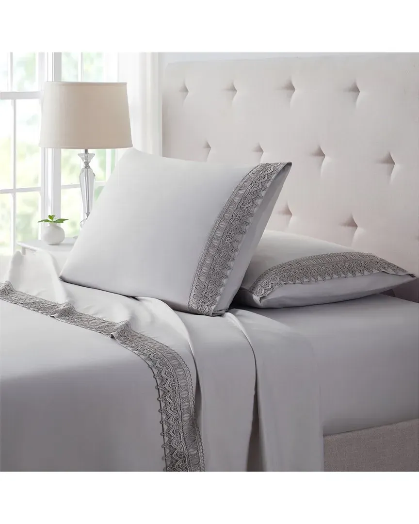 Lace Crochet Embroidery 4pc Sheet Set - Silver, Bamboo
