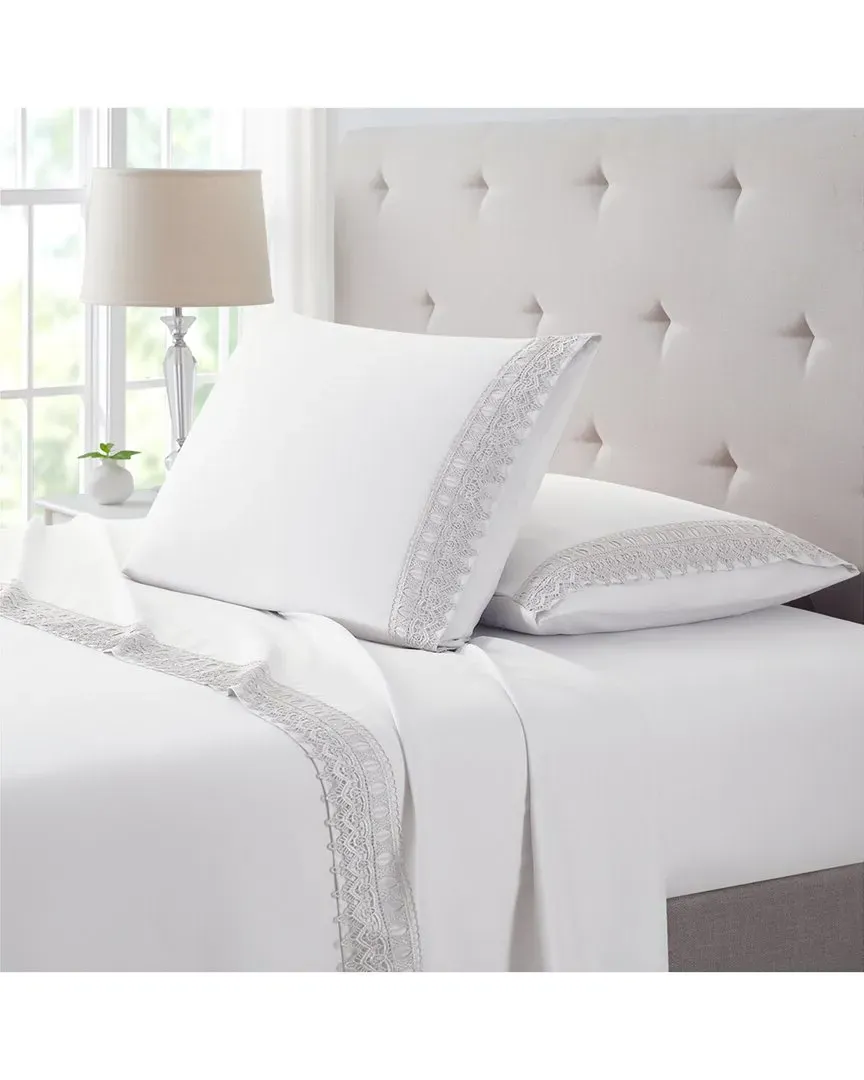 Lace Crochet Embroidery 4pc Sheet Set - White, Bamboo image