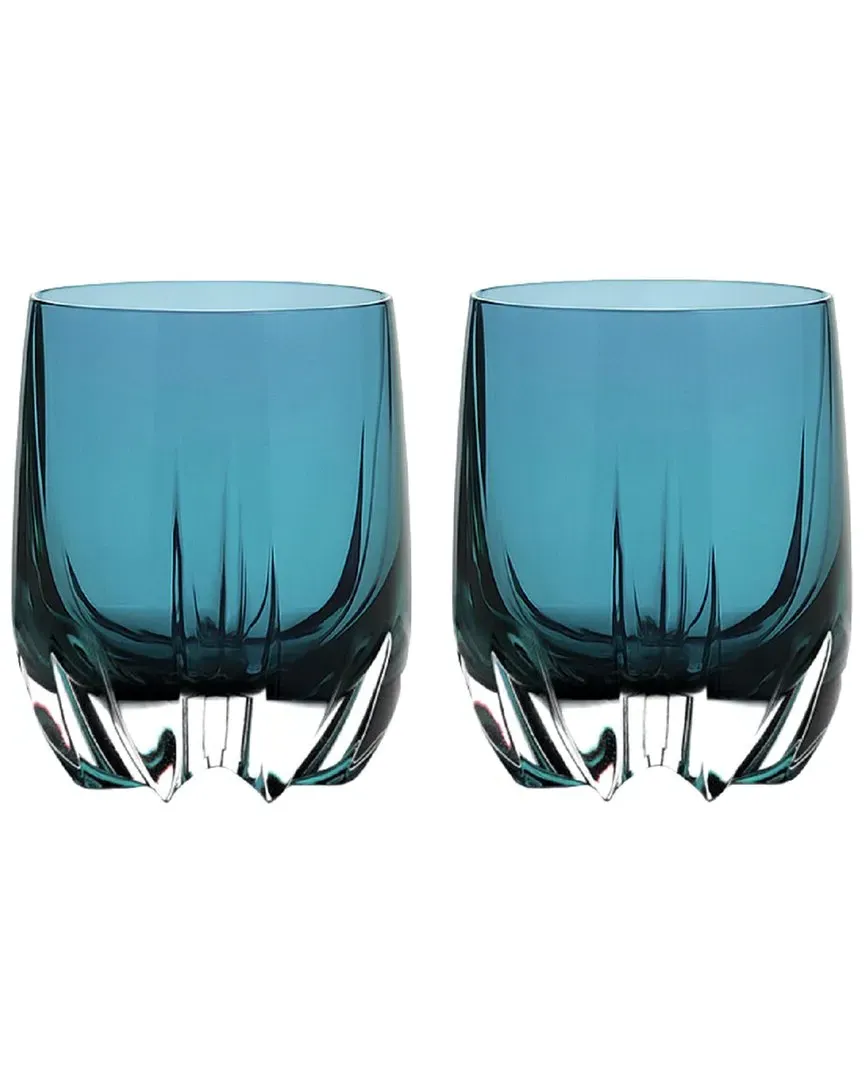 Crescent Double Old Fashioned Tumblers Set of 2 - Teal Blue, Glass