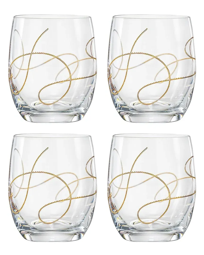 European Lead-Free Crystalline Double Old Fashioned Tumblers Set of 4