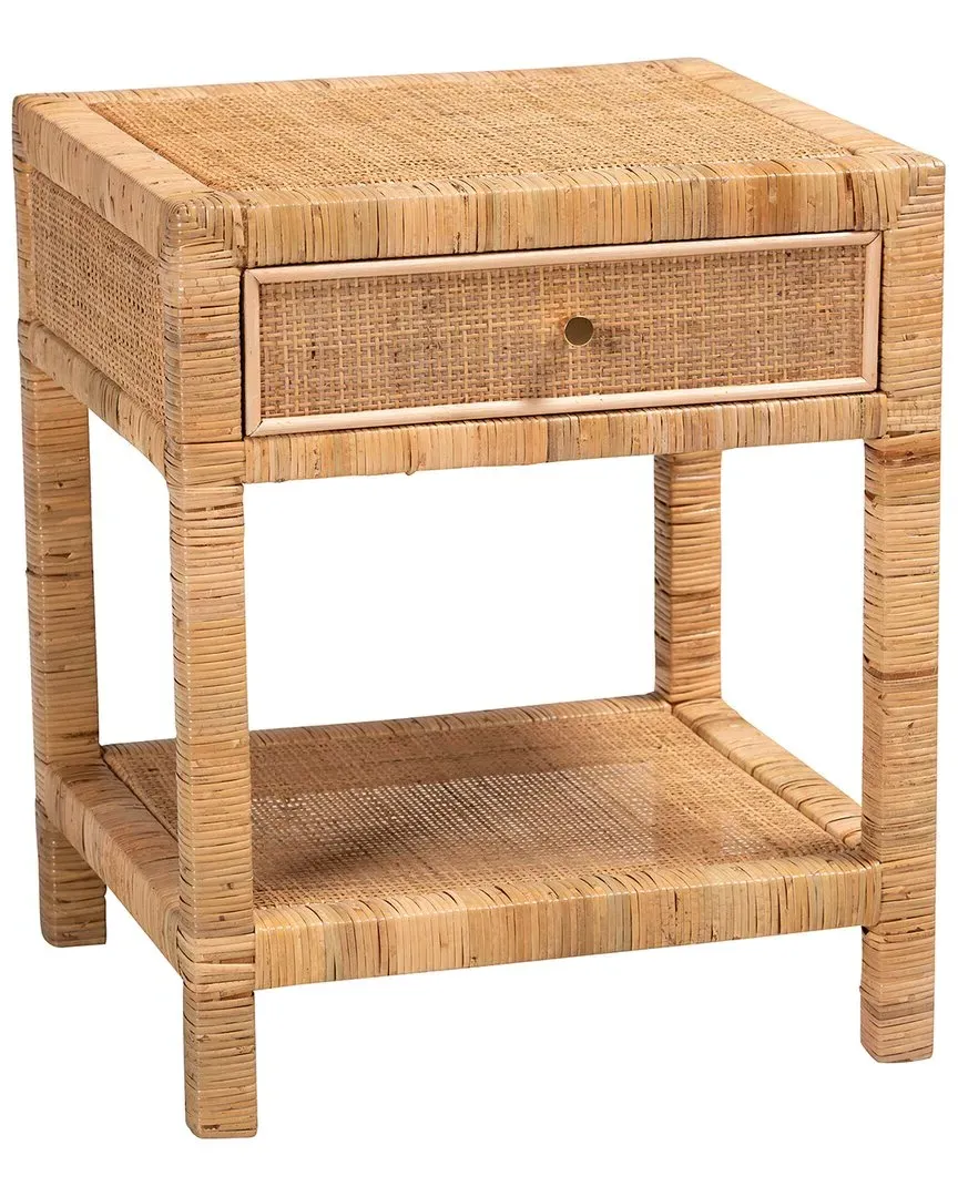 Adelia 1-Drawer Nightstand with Shelf - Natural Brown, Rattan