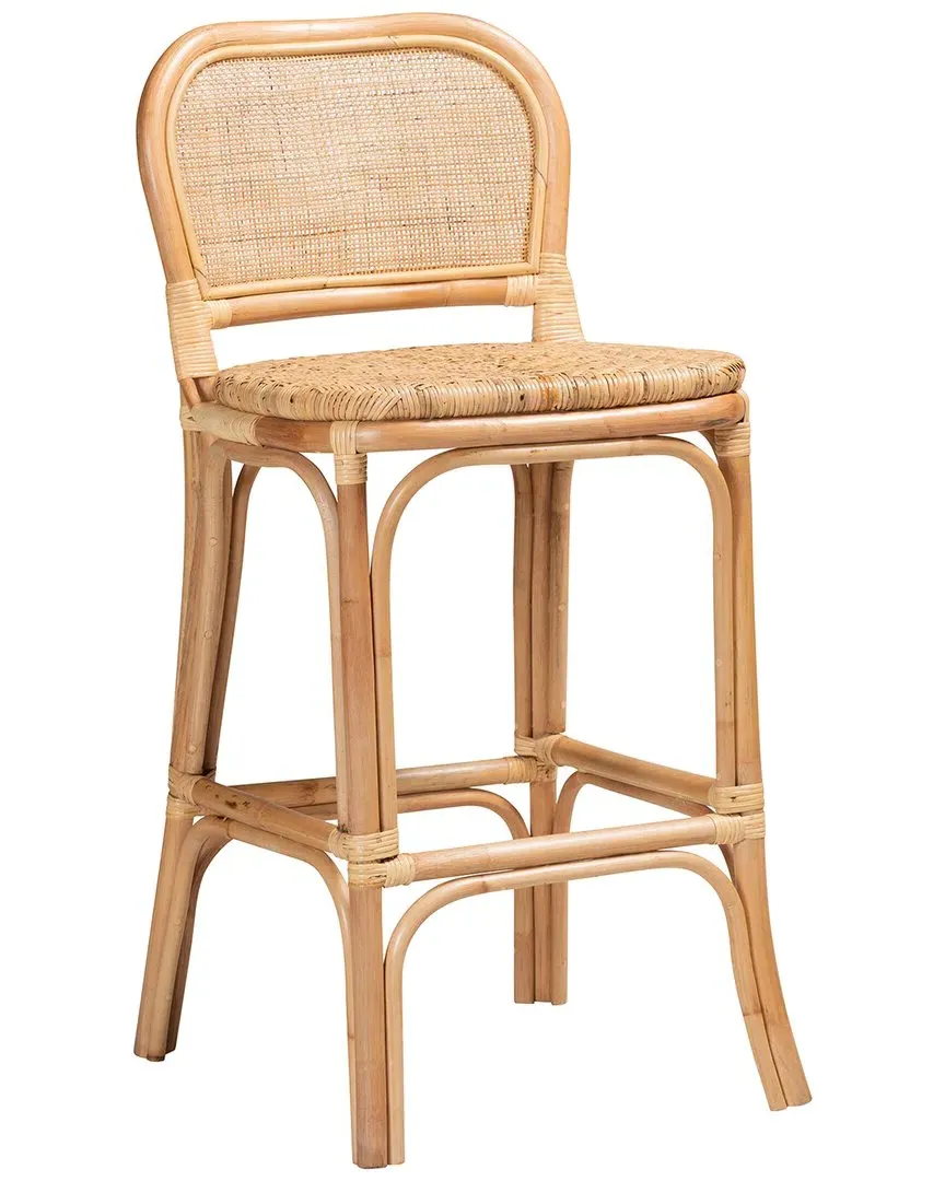 Adrena Bar Stool with Footrest - Natural Brown, Rattan