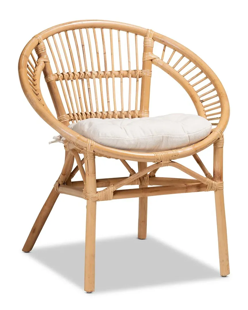 Adrina Dining Chair with Cushion - White, Rattan