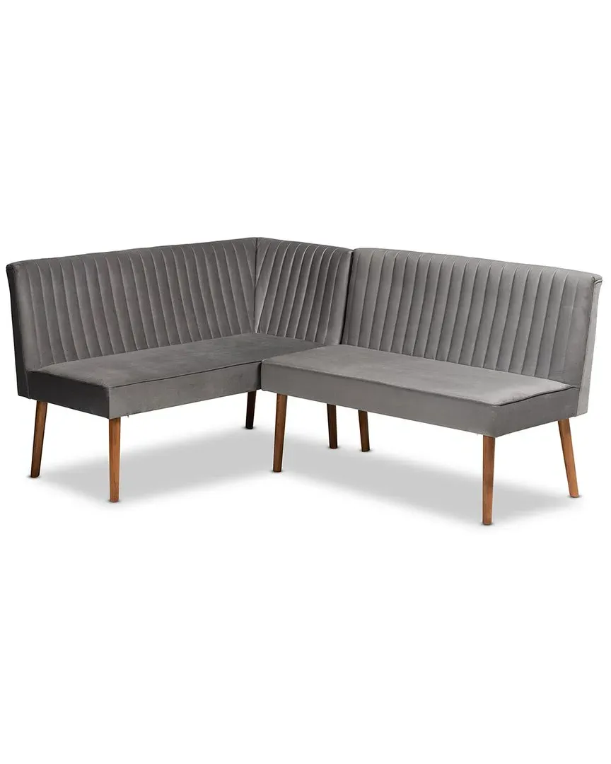 Alvis 2-Piece Dining Nook Banquette Set - Grey, Velvet