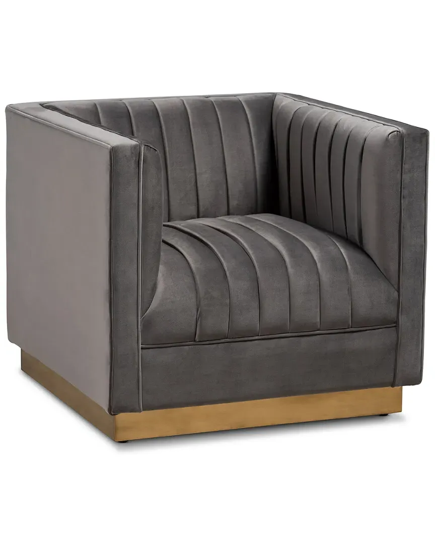 Aveline Glam Armchair - Grey, Velvet image