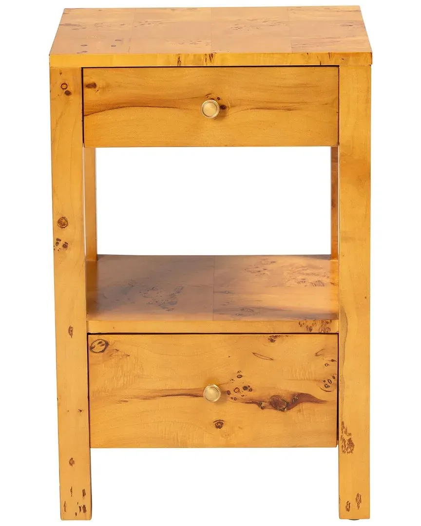 Azmi 2-Drawer Nightstand - Light Mappa Burl