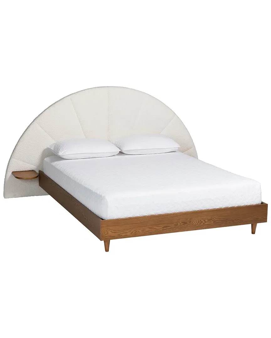 Bernice Queen Platform Bed with Shelves - Cream, Boucle