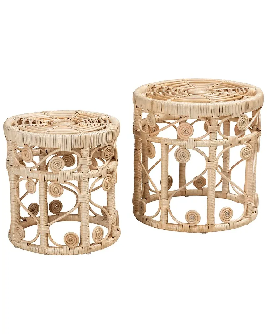 Bowie 2-Piece Nesting End Table Set - Natural Brown, Rattan