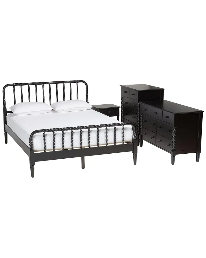 Braith 4-Piece Bedroom Set with Spindle Details - Black