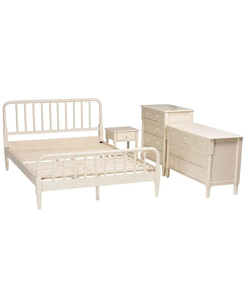 Braith 4-Piece Bedroom Set with Spindle Details - Ivory