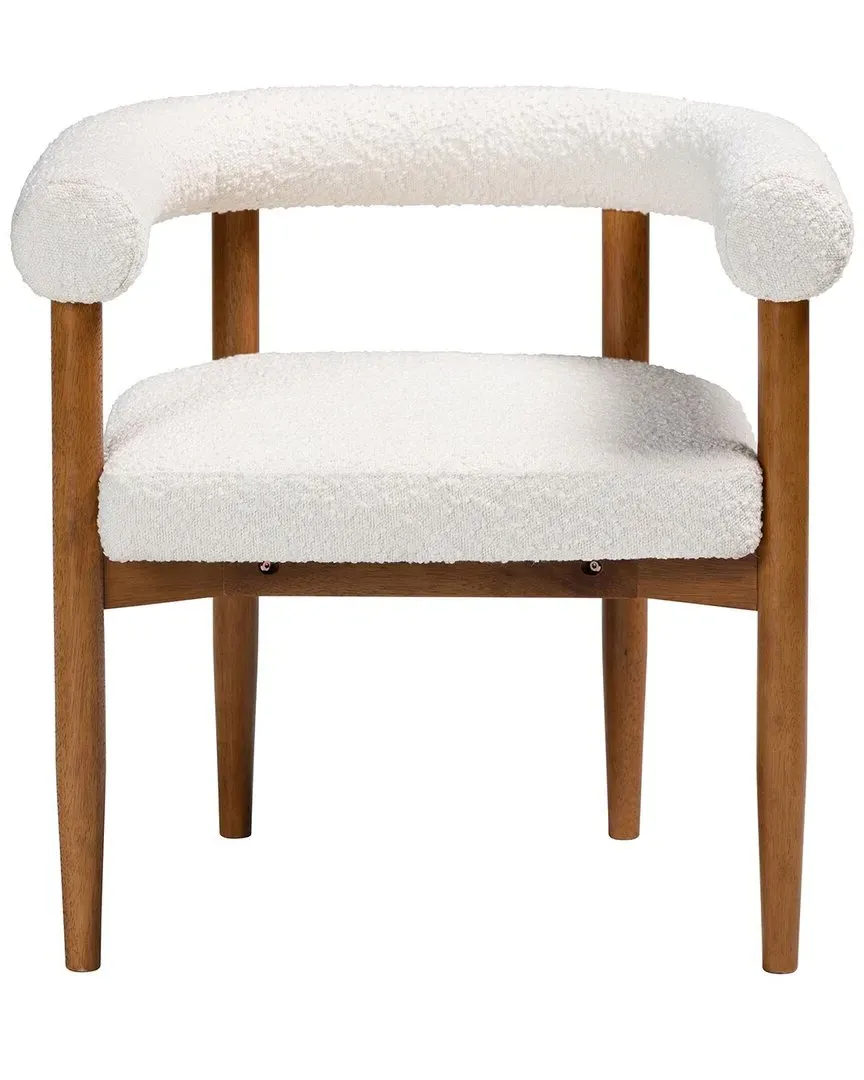 Caia Boucle Dining Chair - Cream, Walnut Brown image