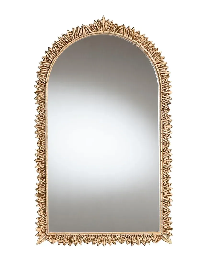 Caitlin Arch Accent Wall Mirror with Carved Leaf Border - Gold image
