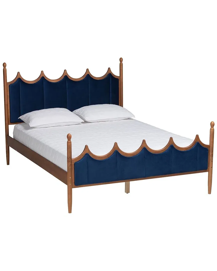 Calgary Queen Size Platform Bed - Royal Blue, Walnut