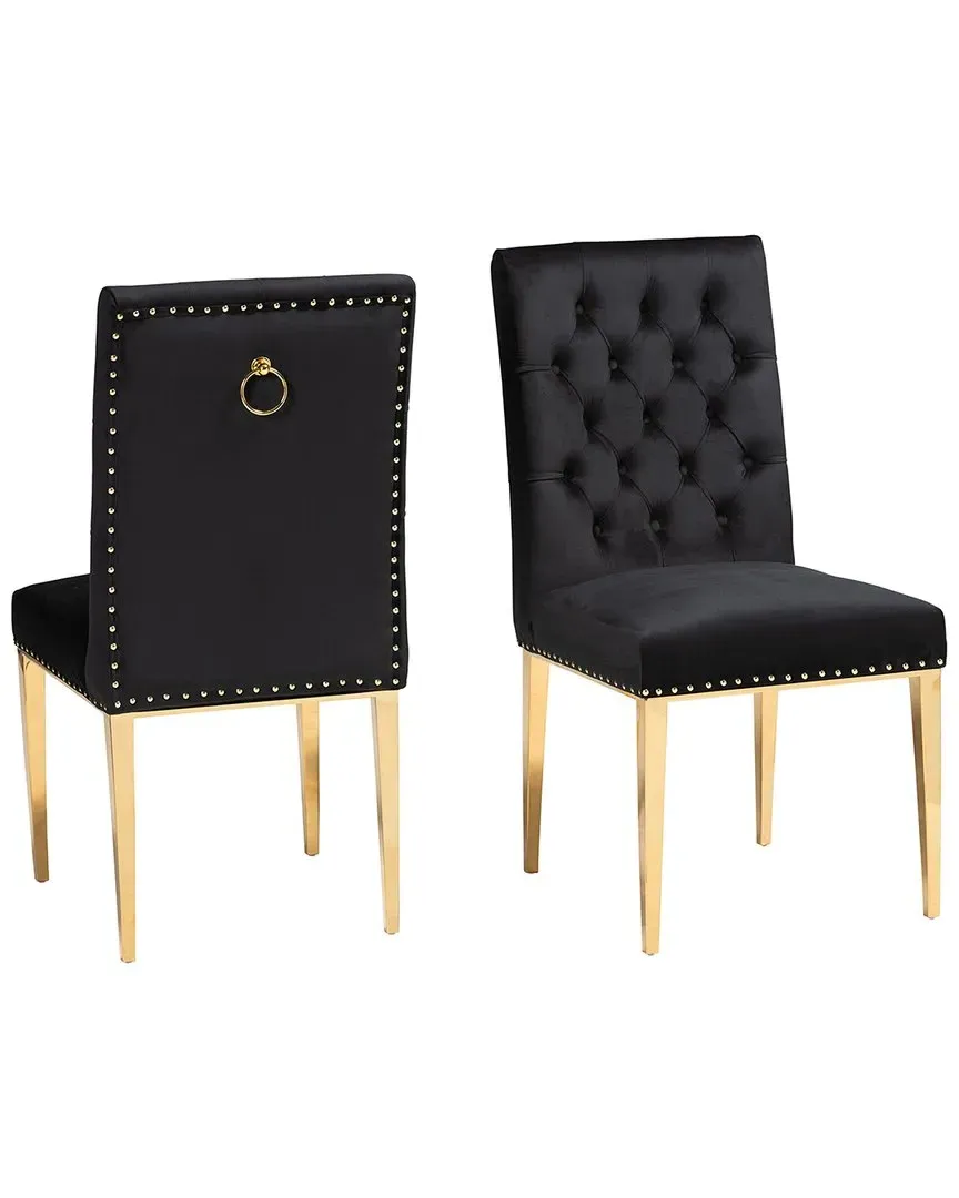 Caspera 2-Piece Dining Chair Set - Black, Velvet