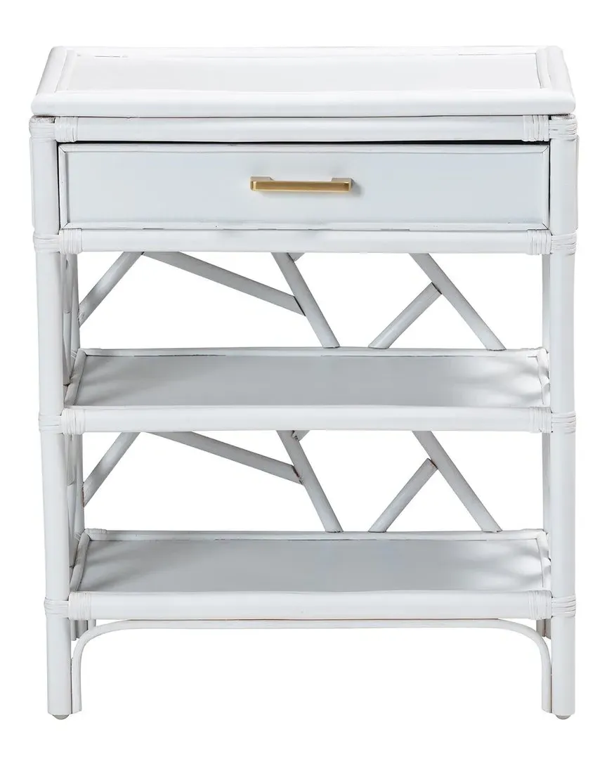 Daina Rattan Nightstand with Drawer - White